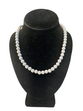 Vintage Hobe White Beaded Necklace Adjustable Clasp Round Beads 18" Choker